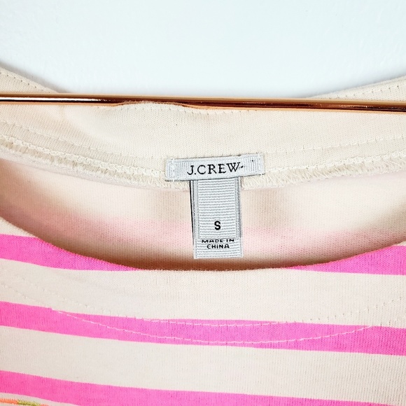 J.Crew Neon Pink Embroidered Striped Boatneck Top - Picture 5 of 7